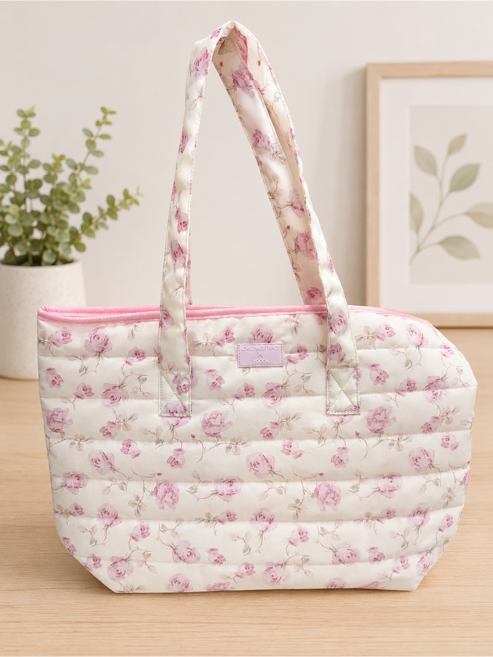 LoveShackFancy Ribbon Rosa Quilted Tote Bag Sterling Dusk